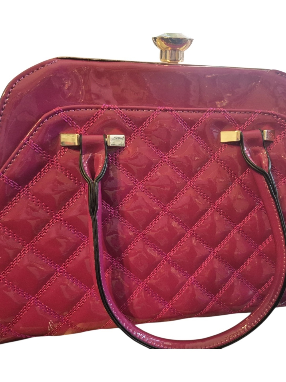 Patent Quilted  Handbag - Pink Whimsical Glam